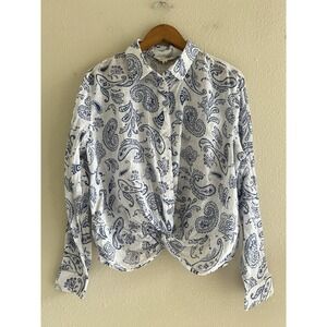 Lucky Brand Floral Paisley Button Front Shirt Twist Front Sz. Medium Boho Preppy